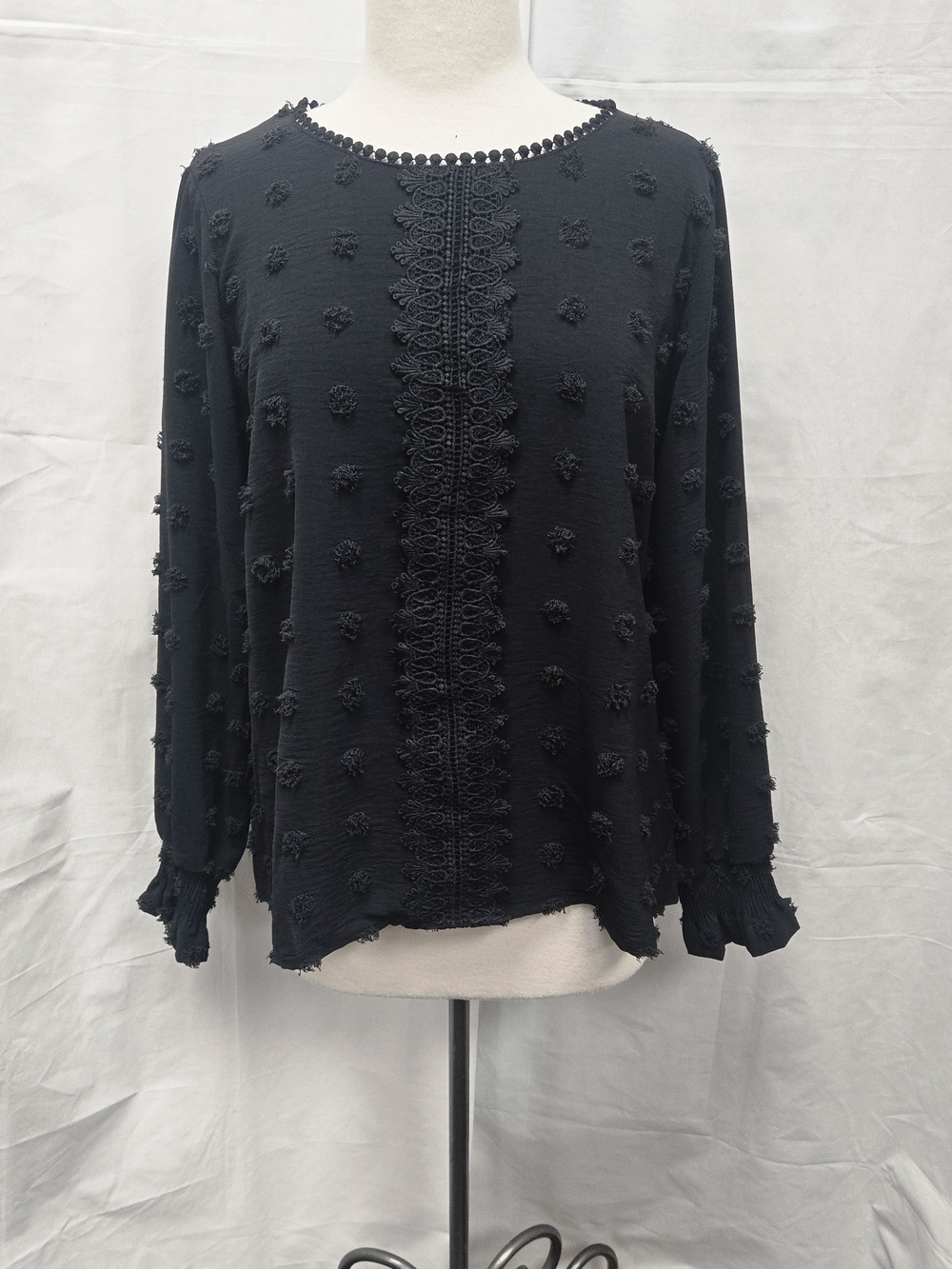 Coco + Carmen Black Textured Dot Long Sleeve Blouse